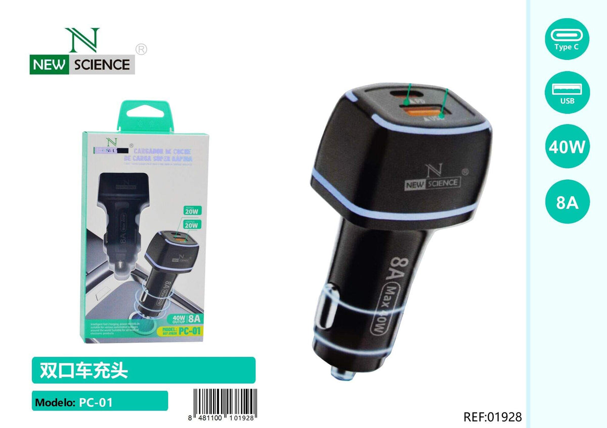 Auto punjač USB-C + USB 40 W – crni