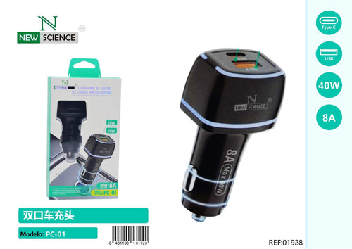Auto punjač USB-C + USB 40 W – crni