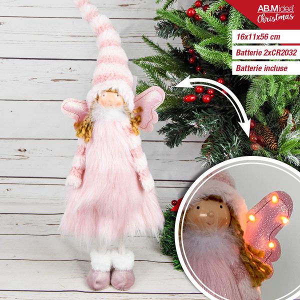 Ukrasna lutka anđeo s krilima – roza, 56 cm, s LED