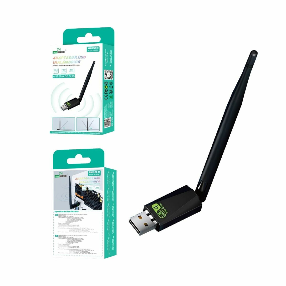 USB WiFi adapter s antenom 5 dBi (WF-02)