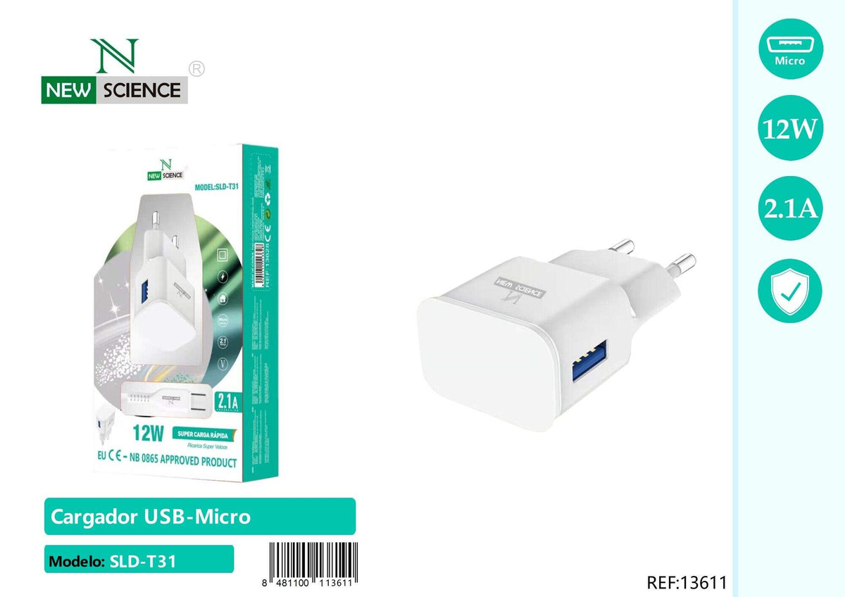Kućni punjač 12 W s kabelom (SLD-T31) – S Micro USB kabelom, Bijela