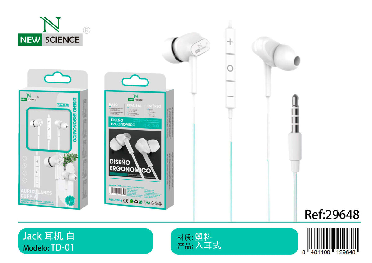 Slušalice s mikrofonom, 3,5 mm (TD-01) – Bijela