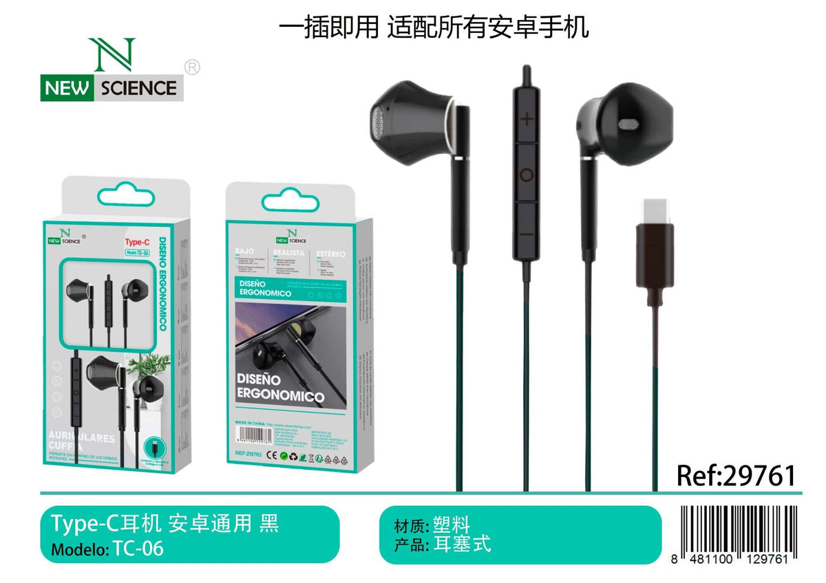 USB-C slušalice s mikrofonom (TD-06) – Crna