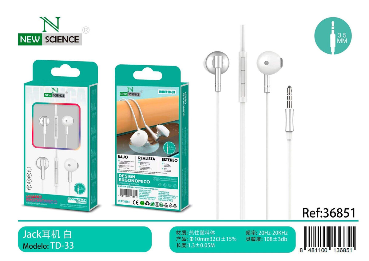 Slušalice s mikrofonom, 3,5 mm (TD-33) – Bijela