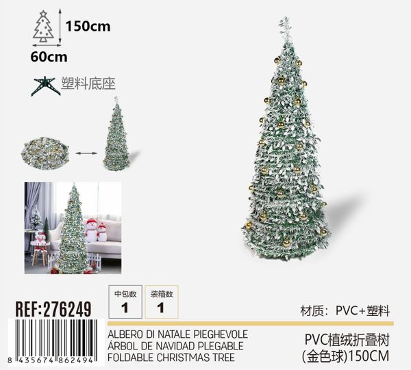 Sklopivi umjetni bor 150 cm – sa zlatnim kuglicama