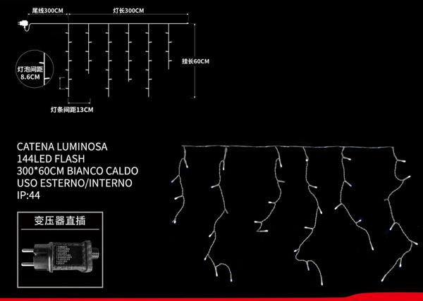 LED sige 144 LED, 3 × 0,6 m – toplo bijele