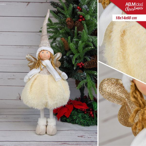 Ukrasna lutka anđeo s krilima – krem, 60 cm