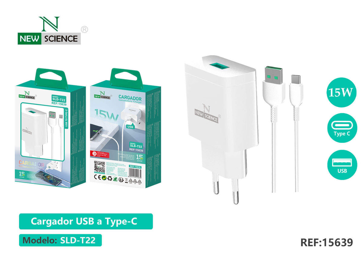 Kućni punjač USB 15 W, 3 A (SLD-T22) – S USB-C kabelom