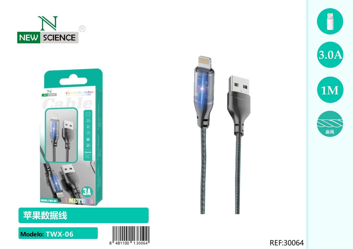 USB kabel za punjenje 3 A, 1 m (TWX-06, TWX-08) – iPhone (Lightning), Crna
