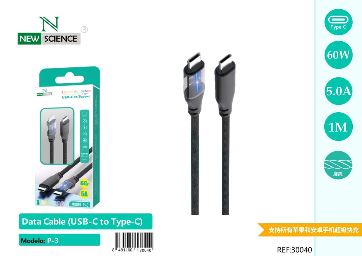 Kabel USB-C na USB-C 60 W, 1 m (P-3) – Crna