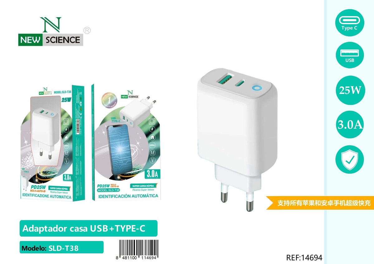 Kućni punjač USB + USB-C 25 W (SLD-T38) – Samo adapter
