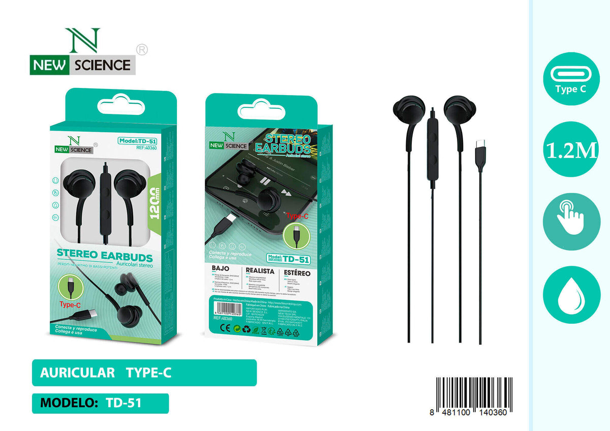 USB-C slušalice s mikrofonom (TD-51) – crne