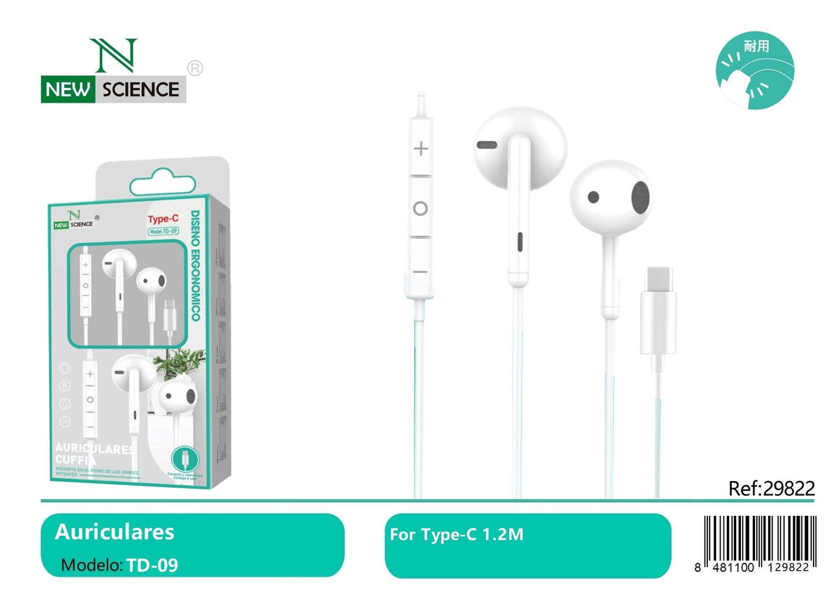 USB-C slušalice s mikrofonom (TD-09) – bijele