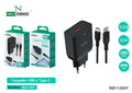 Kućni punjač USB 3 A s USB-C kabelom (T-01, T-02) – Crna