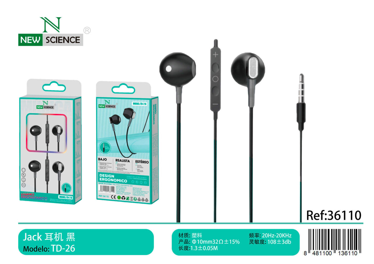 Slušalice s mikrofonom, 3,5 mm (TD-26) – Crna