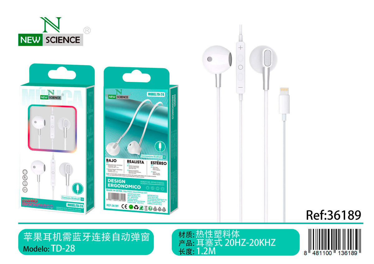 Slušalice za iPhone (Lightning) s mikrofonom (TD-28) – Bijela