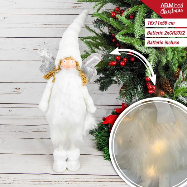 Ukrasna lutka anđeo s krilima – bijela, 56 cm, s LED