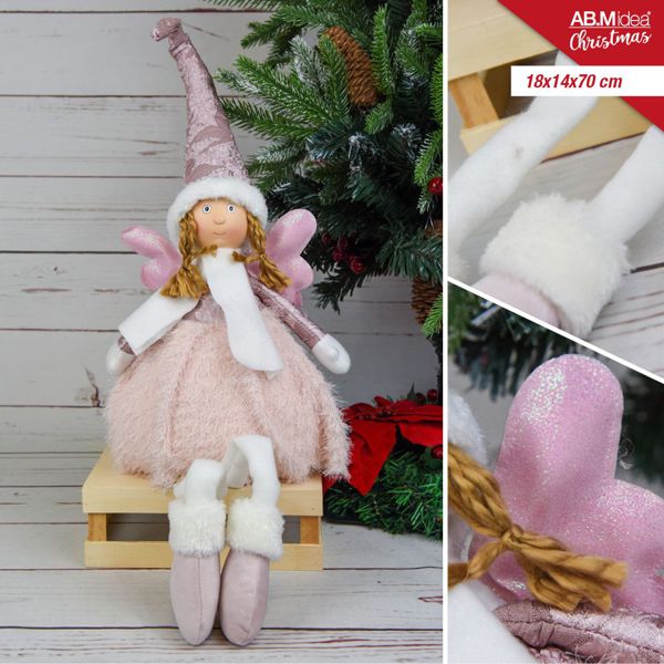 Ukrasna lutka anđeo s krilima – roza, 70 cm