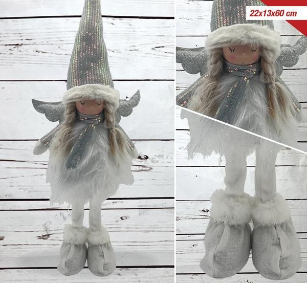 Ukrasna lutka u zimskoj odjeći – srebrna, 60 cm
