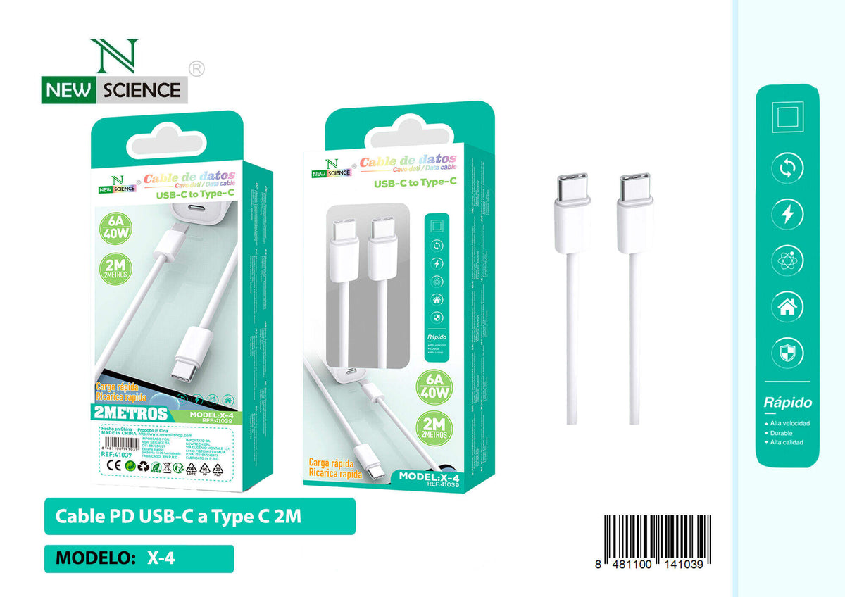 Kabel USB-C na USB-C 40–60 W – 1 do 3 m (X-4) – 2 m, Bijela