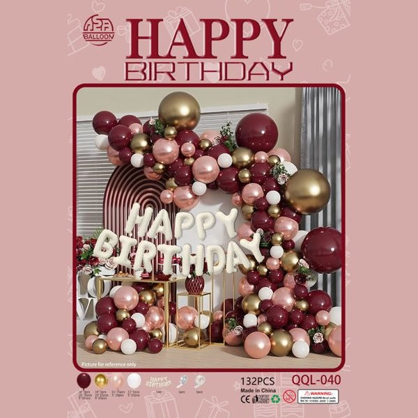 Set balona za girlandu i luk – bordo, Happy Birthday, br. 32171