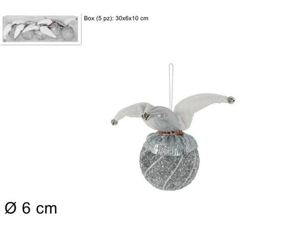 Weihnachtskugeln 5 Stück, Durchmesser 6 cm; silber