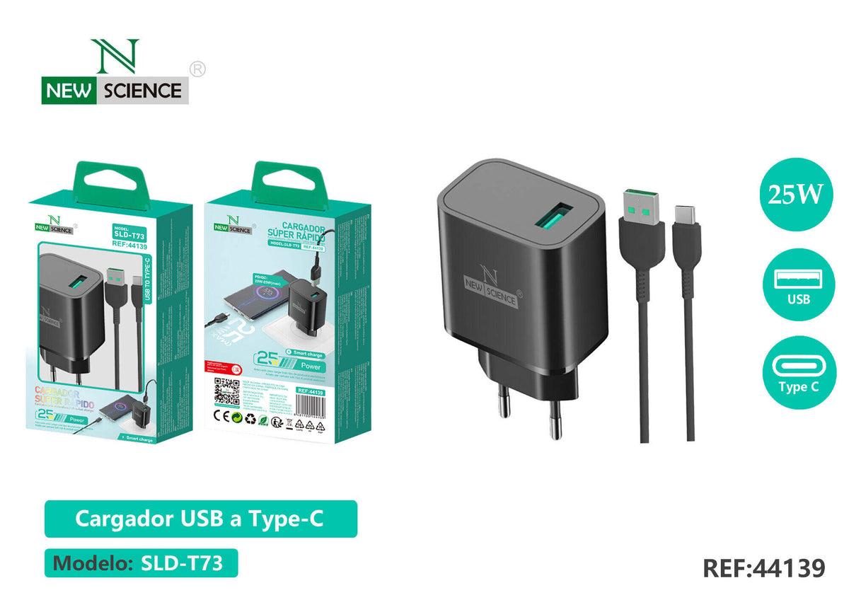 Kućni punjač USB 25 W (SLD-T73) – S USB-C kabelom, Crna