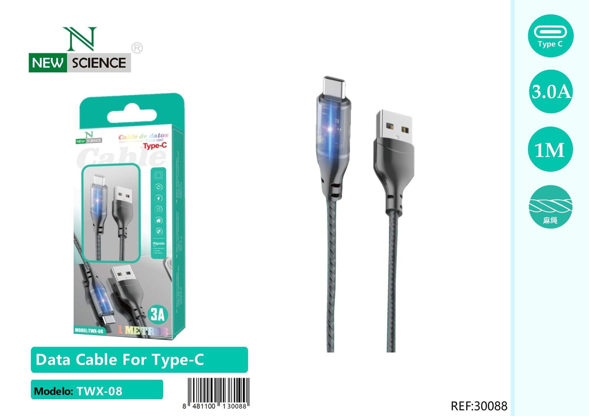 USB kabel za punjenje 3 A, 1 m (TWX-06, TWX-08) – USB-C, Crna