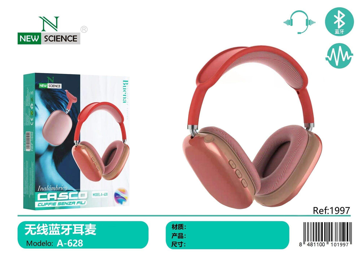 Bežične Bluetooth slušalice preko glave (A-628) – Crvena