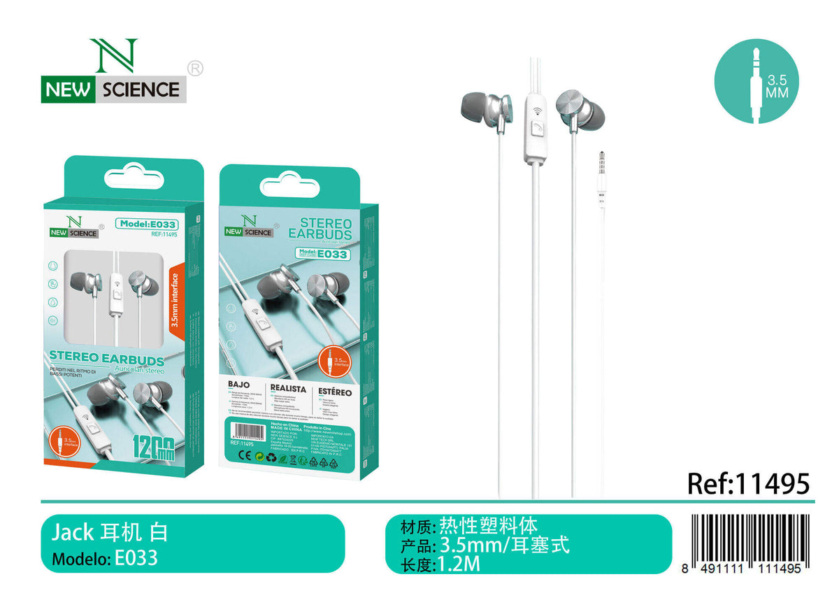 Slušalice s mikrofonom, 3,5 mm (E033) – Bijela