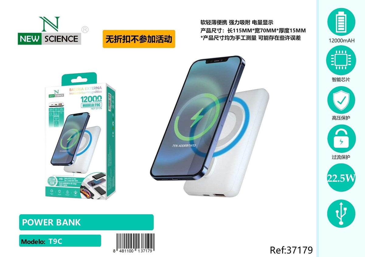 Powerbank 12000 mAh s bežičnim punjenjem (T9C) – Bijela