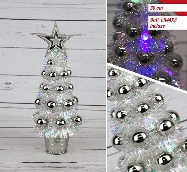 Svjetleći ukrasni bor za stol 30 cm, srebrni, LED na baterije
