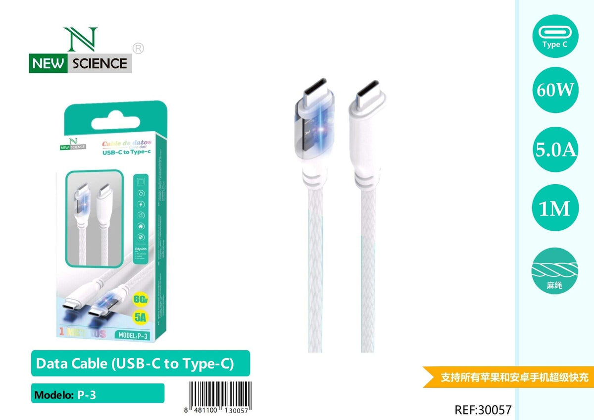 Kabel USB-C na USB-C 60 W, 1 m (P-3) – Bijela