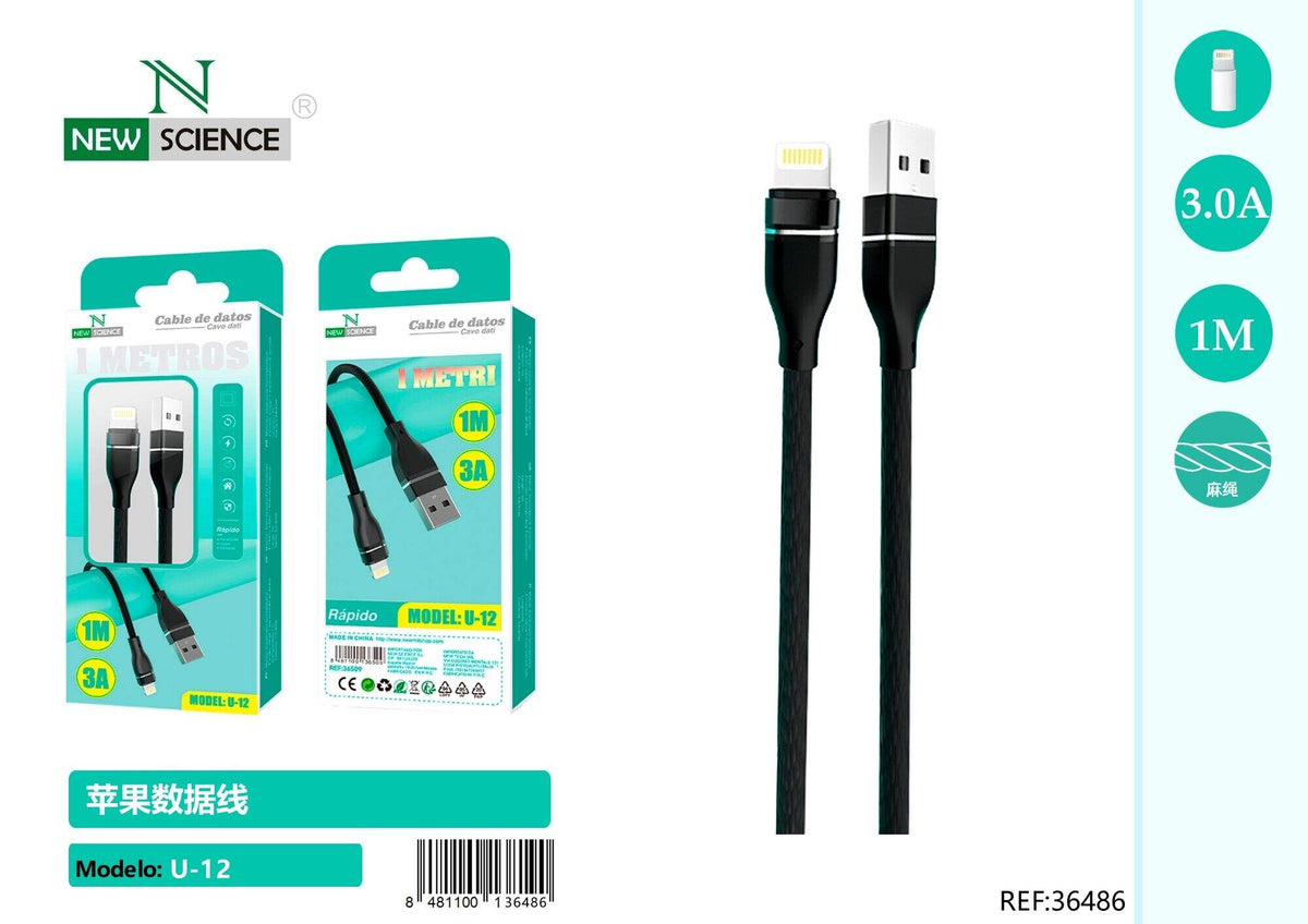 USB kabel za punjenje – 1 do 3 m (U-12 – U-15) – iPhone (Lightning), 1 m, Crna