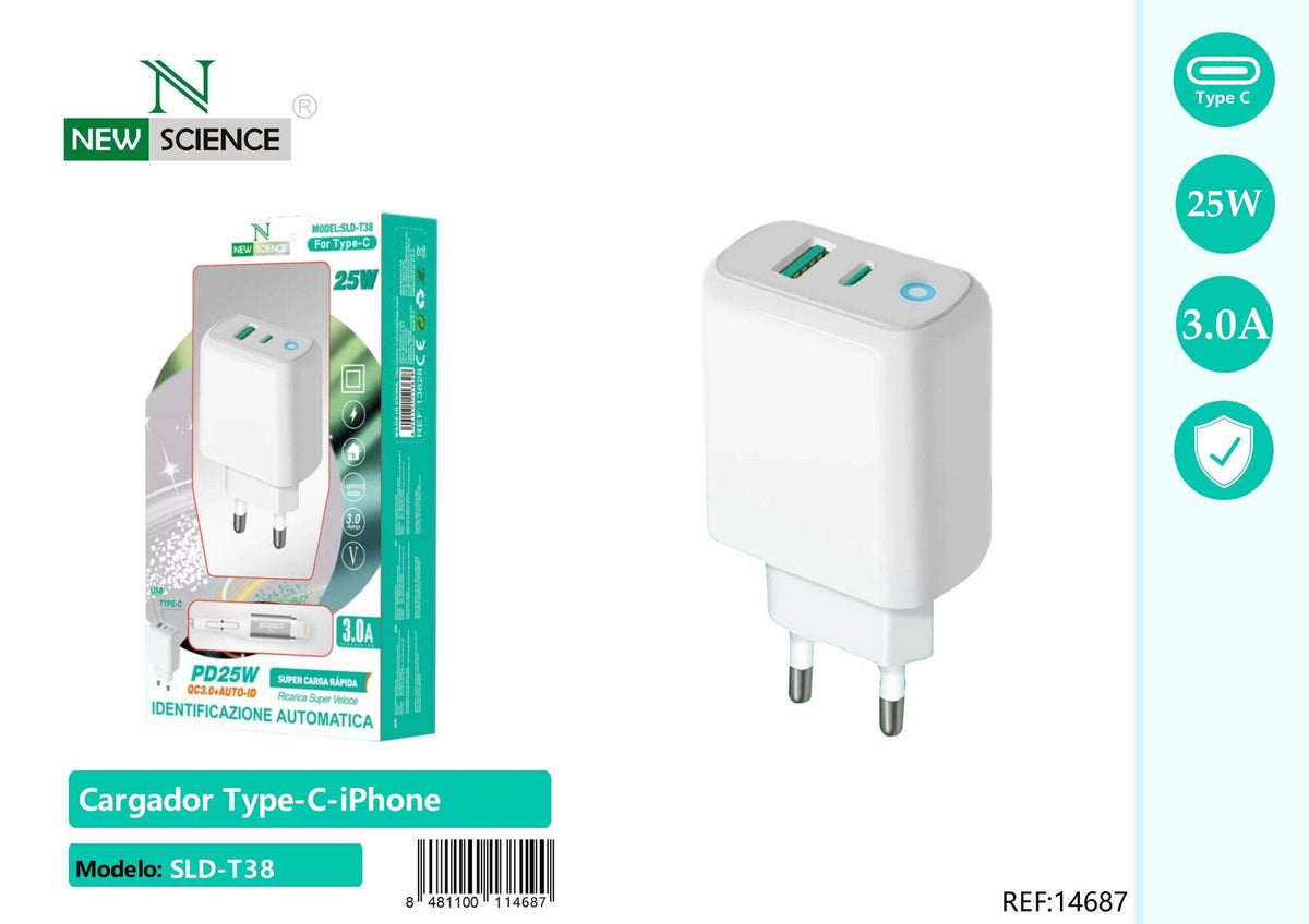 Kućni punjač USB + USB-C 25 W (SLD-T38) – S kabelom za iPhone