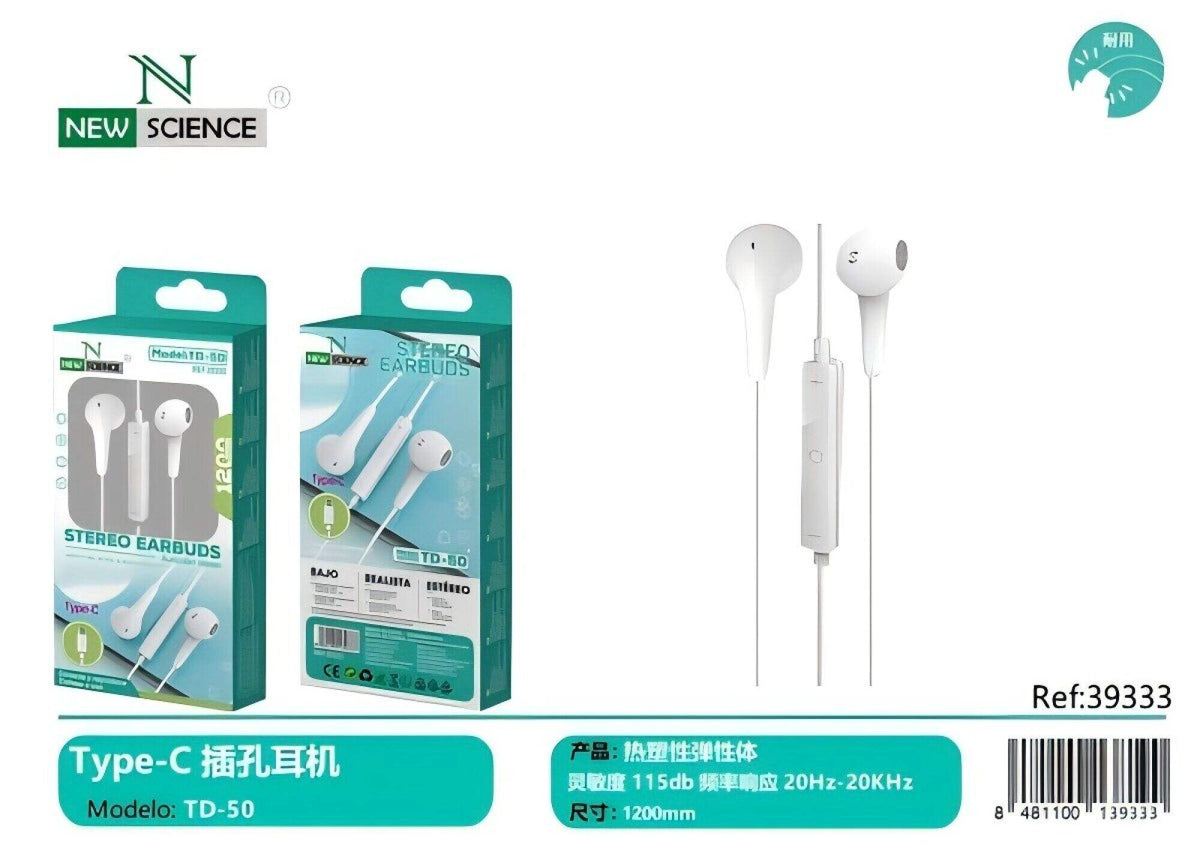 USB-C slušalice s mikrofonom (TD-50) – bijele