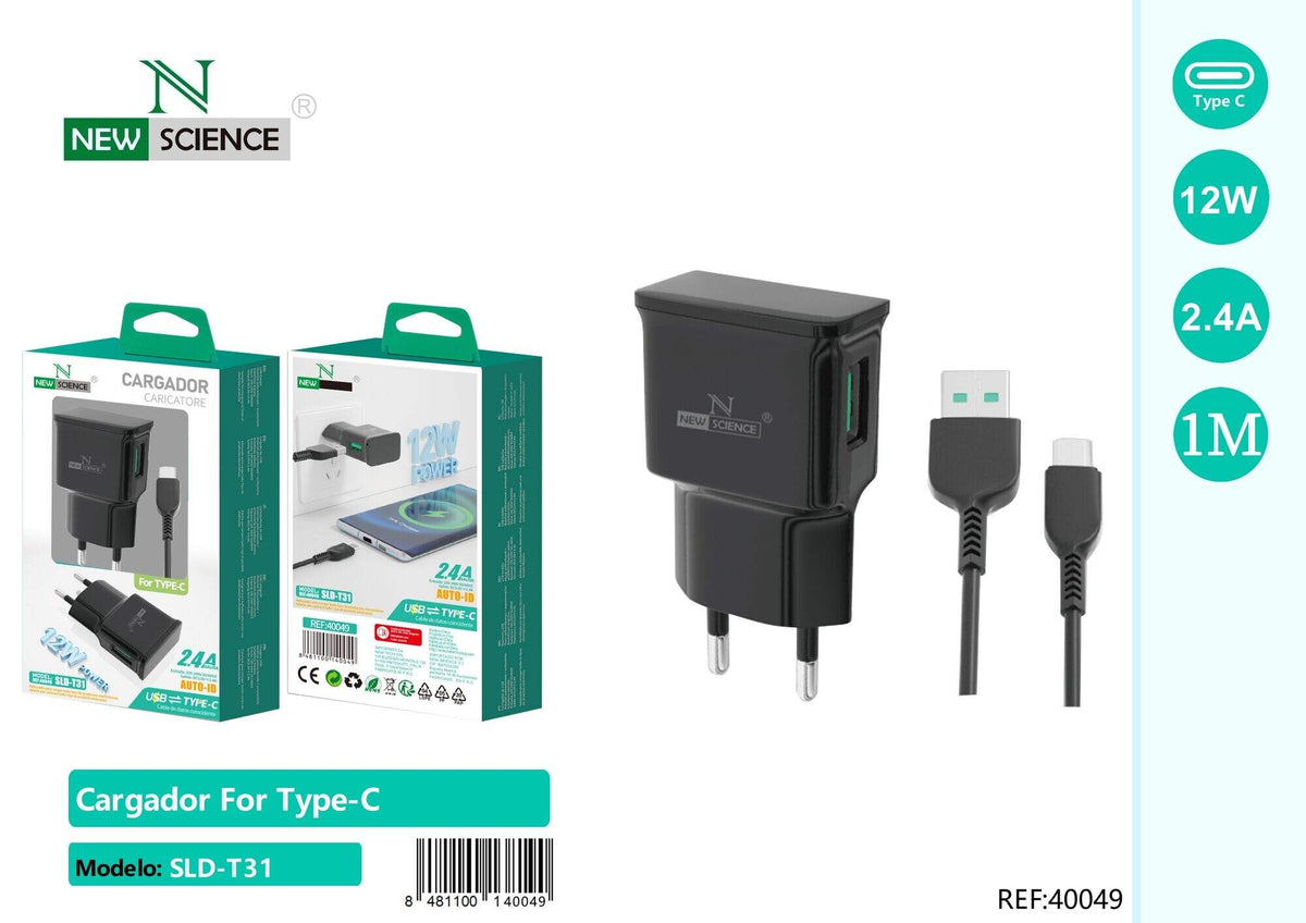 Kućni punjač 12 W s kabelom (SLD-T31) – S USB-C kabelom, Crna