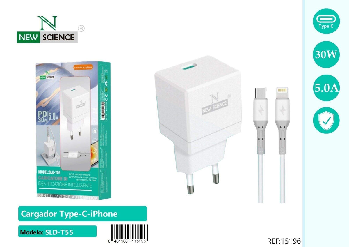 Kućni punjač USB-C PD 30 W – bijeli (SLD-T55) – S kabelom USB-C na iPhone