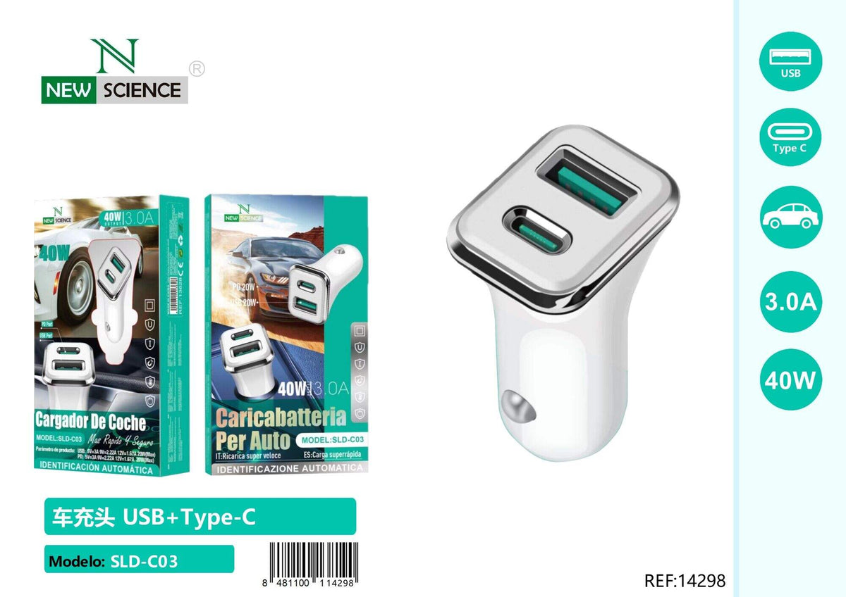 Auto punjač USB-C + USB SLD-C03 – bijeli
