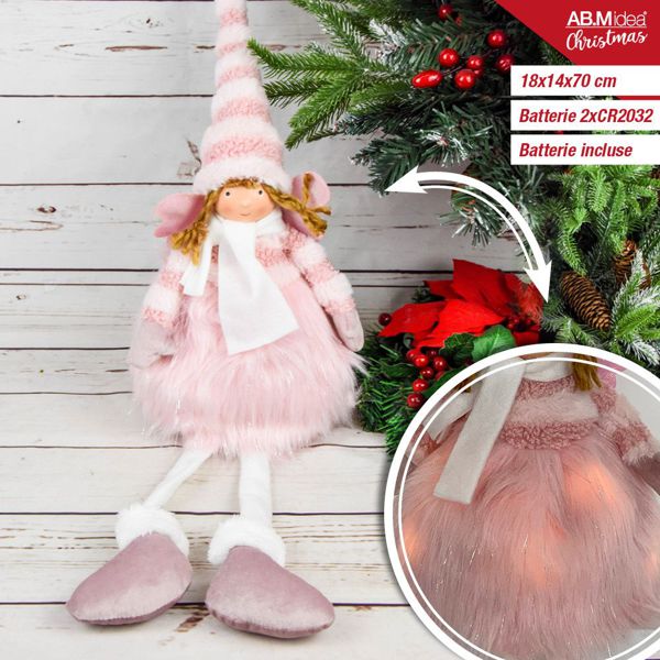 Ukrasna lutka anđeo s krilima – roza, 70 cm, s LED