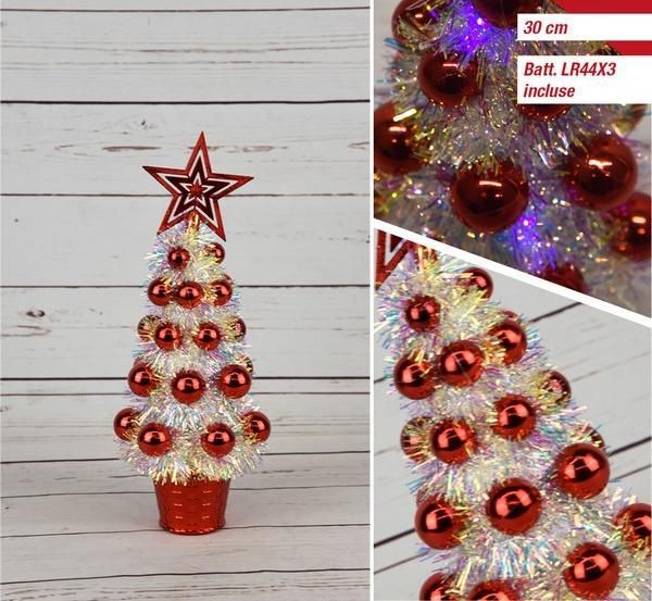 Svjetleći ukrasni bor za stol 30 cm, crveni, LED na baterije