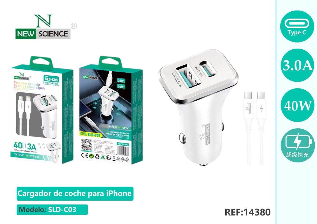 Auto punjač s kabelom – USB-C + USB, USB-C kabel
