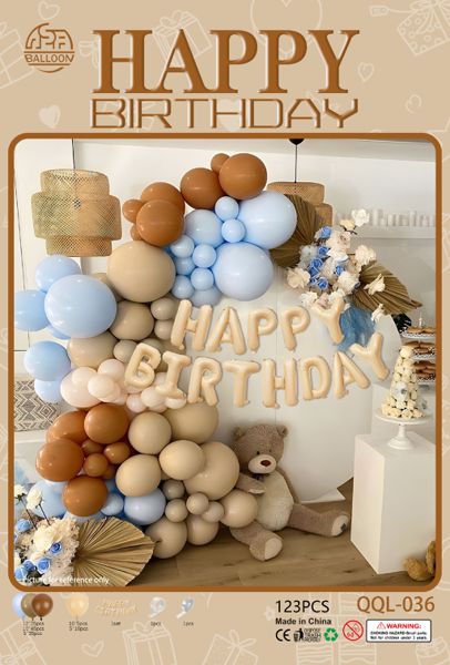 Set balona za girlandu i luk – smeđe-bež, Happy Birthday, br. 32173
