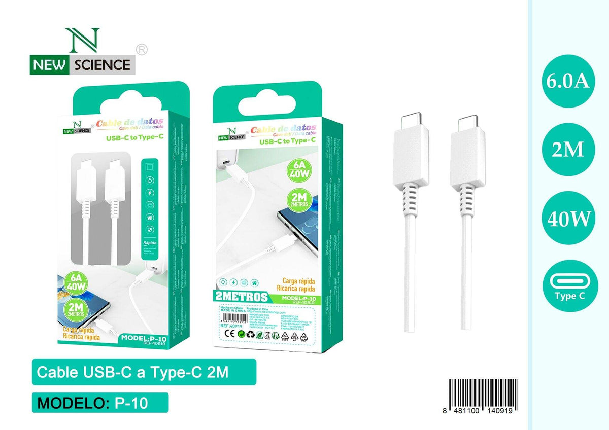 Kabel USB-C na USB-C 40 W – 1 do 3 m (P-10) – 2 m, Bijela