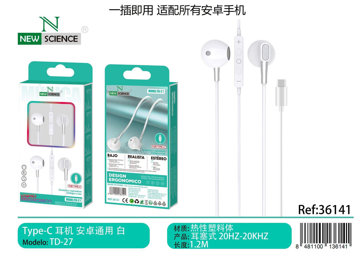 USB-C slušalice s mikrofonom (TD-27) – Bijela