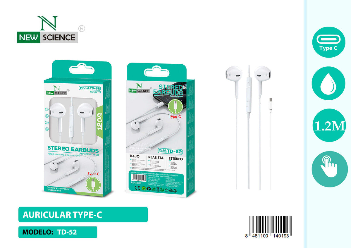 USB-C slušalice s mikrofonom (TD-52) – bijele