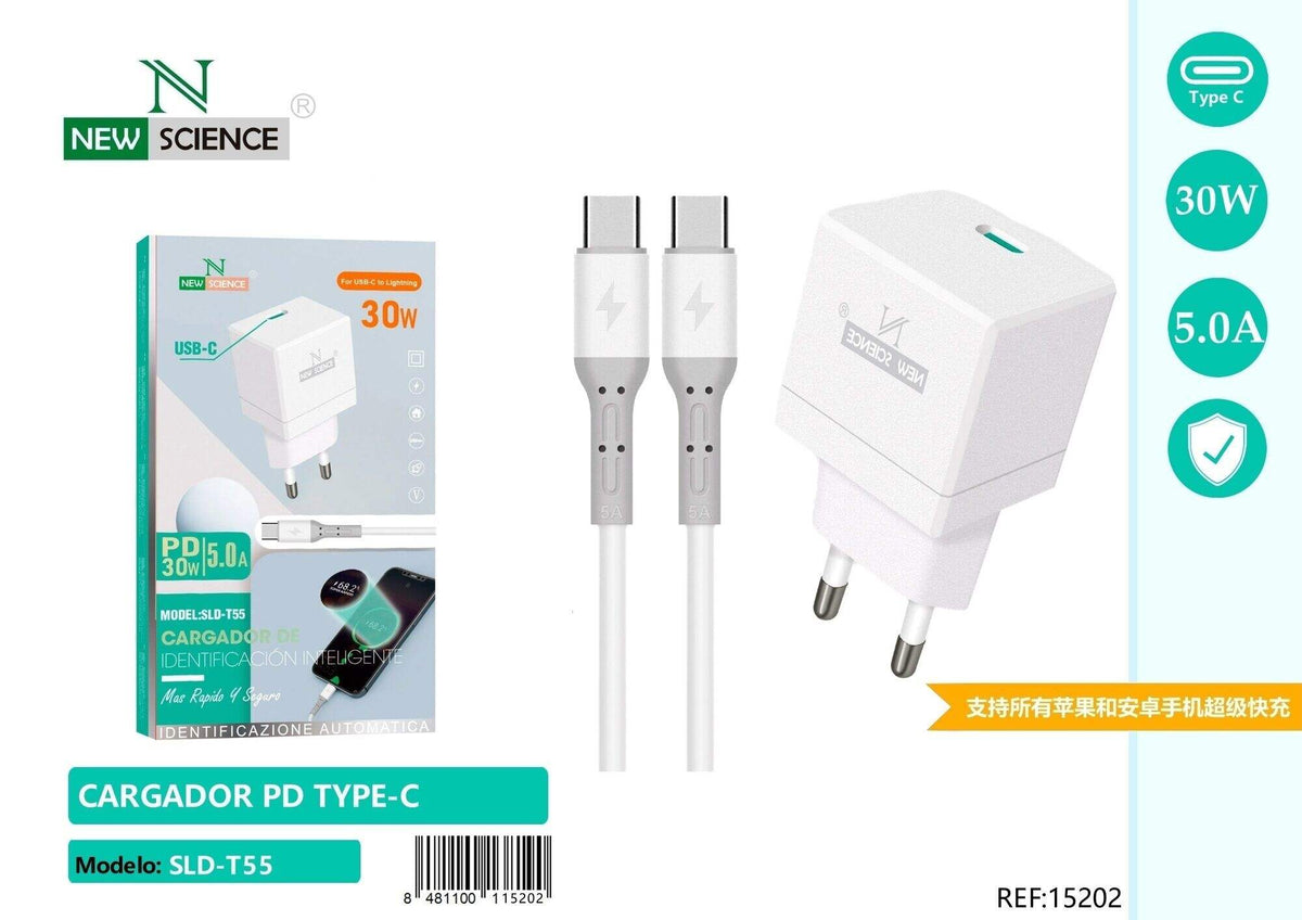 Kućni punjač USB-C PD 30 W – bijeli (SLD-T55) – S kabelom USB-C na USB-C