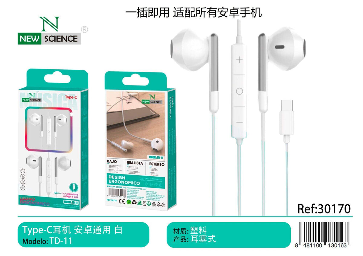 USB-C slušalice s mikrofonom (TD-11) – Bijela