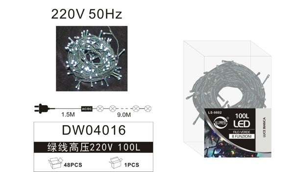 LED lampice 220 V s upravljačem – zeleni kabel, 100 do 720 LED