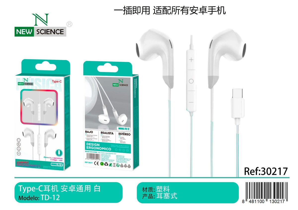 USB-C slušalice s mikrofonom (TD-12) – bijele